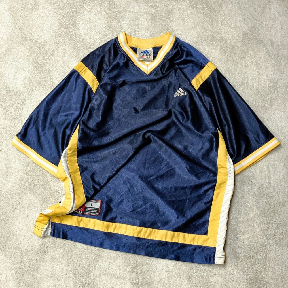 Vintage 90s 00s adidas Blank Soccer Training Jersey Shiny SIlky Dazzle Mens L